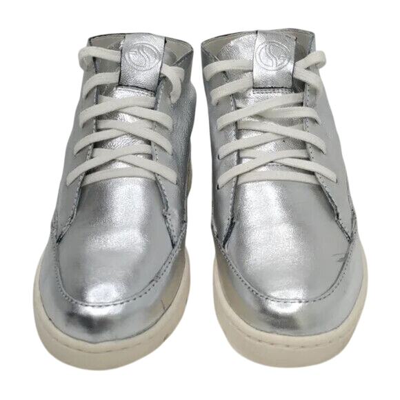 Franco Sarto Silver Leather Lace Up Mid Top sneaker Sz 7 - Picture 2 of 7